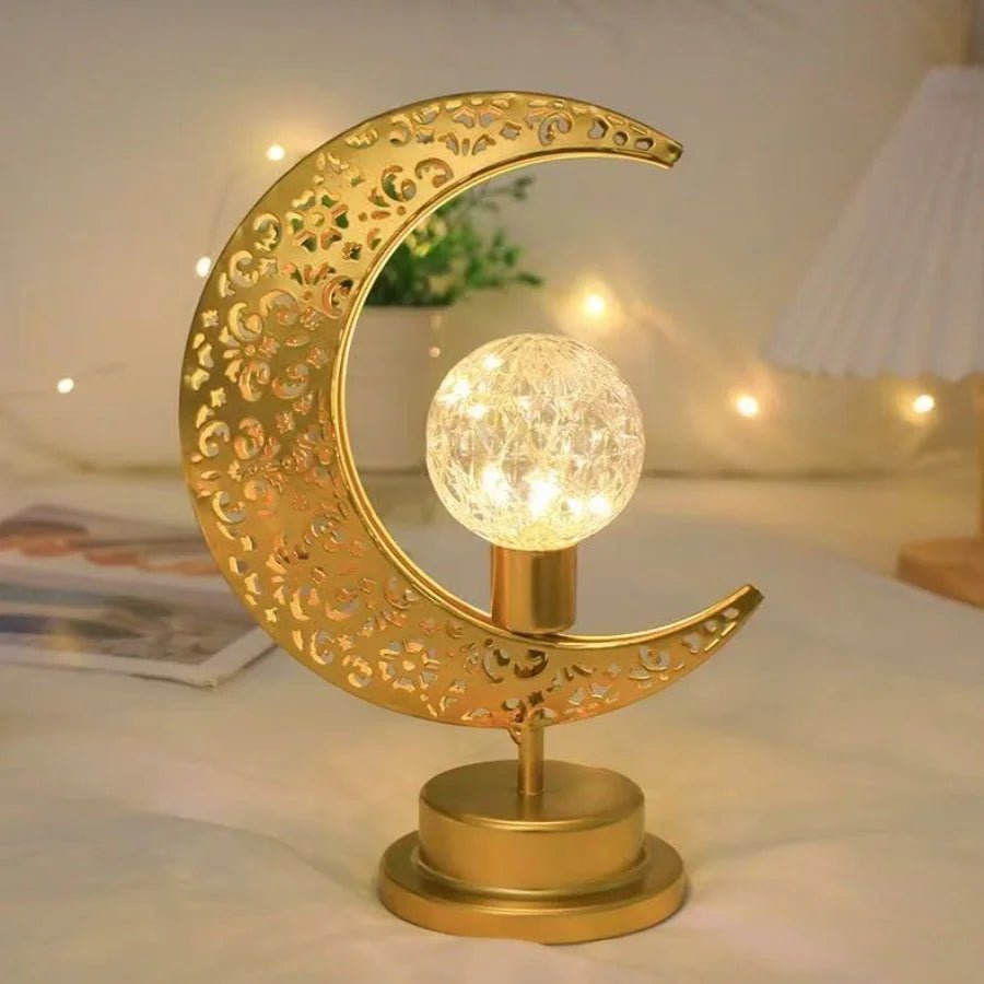 فانوس رمضان أنيق - معدن وبلاستيك مصقول مع إضاءة LED تعمل بالبطارية لاحتفالات العيد وتزيين غرف النوم