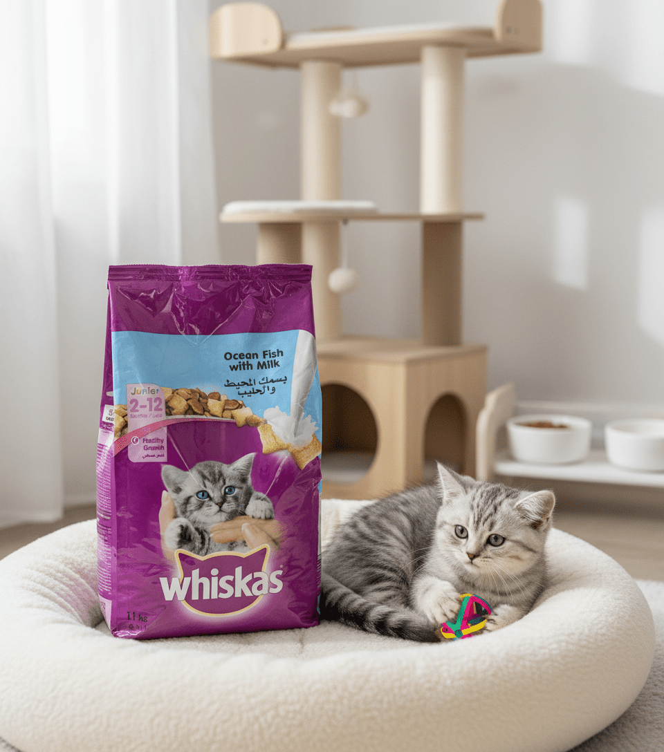 Whiskas - تغذية مثالية للقطط الصغيرة بمزيج غني من السمك والحليب