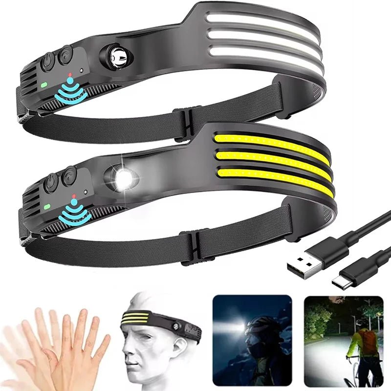Powerful COB Headlamp - 5 Lighting Modes, USB Charging, Waterproof