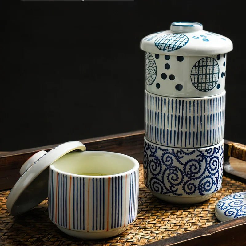 Ceramic pot with lid, multiple patterns