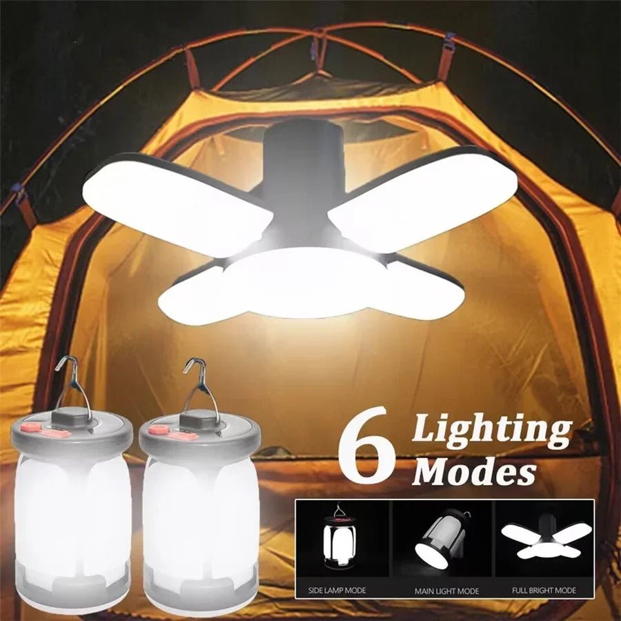Rechargeable, foldable solar LED camping lamp