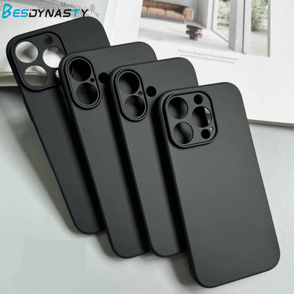 Luxury Black Full Body Silicone Phone Case - Matte Back Cover for iPhone with Fingerprint Protection
