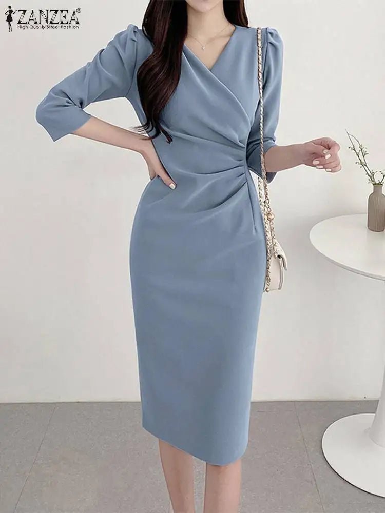 Elegant V-neck knee-length women's dress