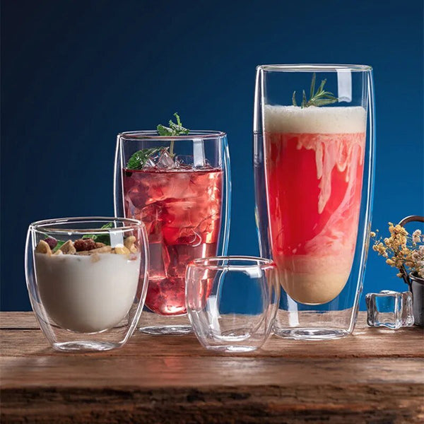 كوب زجاجي مزدوج الجدار عالي البورسليكات