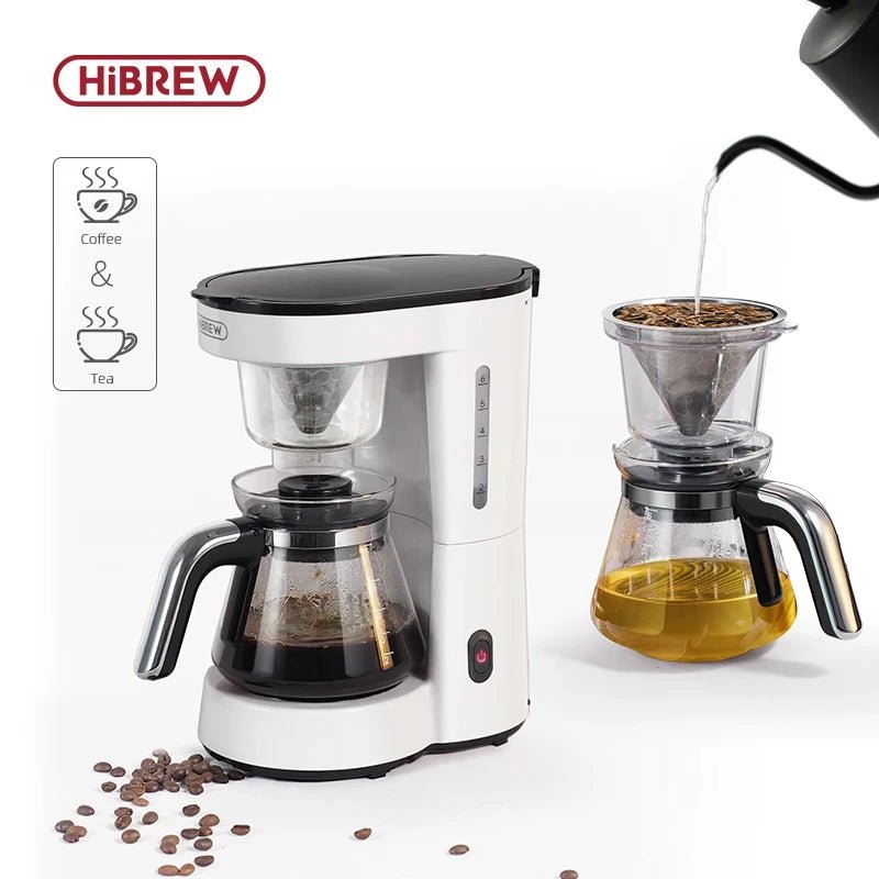 ماكينة قهوة 3 في 1 أمريكية بالتنقيط والتقطير وإبريق شاي زجاجي HiBREW بسعة 750 مل موديل H12