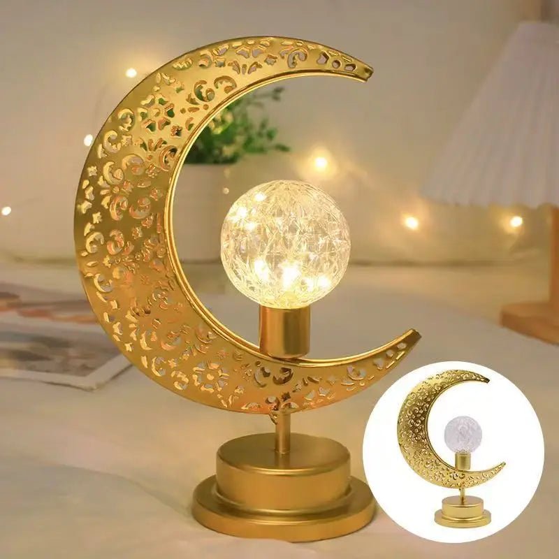 فانوس رمضان أنيق - معدن وبلاستيك مصقول مع إضاءة LED تعمل بالبطارية لاحتفالات العيد وتزيين غرف النوم