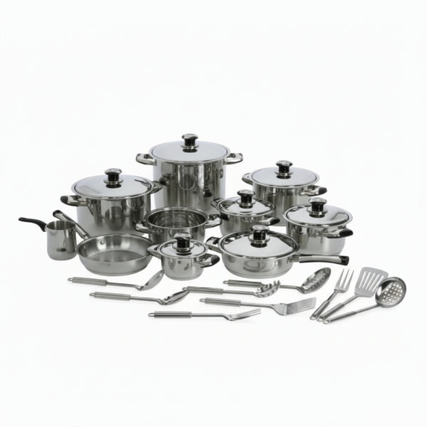 طقم قدور بارفيه 24 قطعة ستانلس ستيل غير لاصق مع أغطية &nbsp;فضي