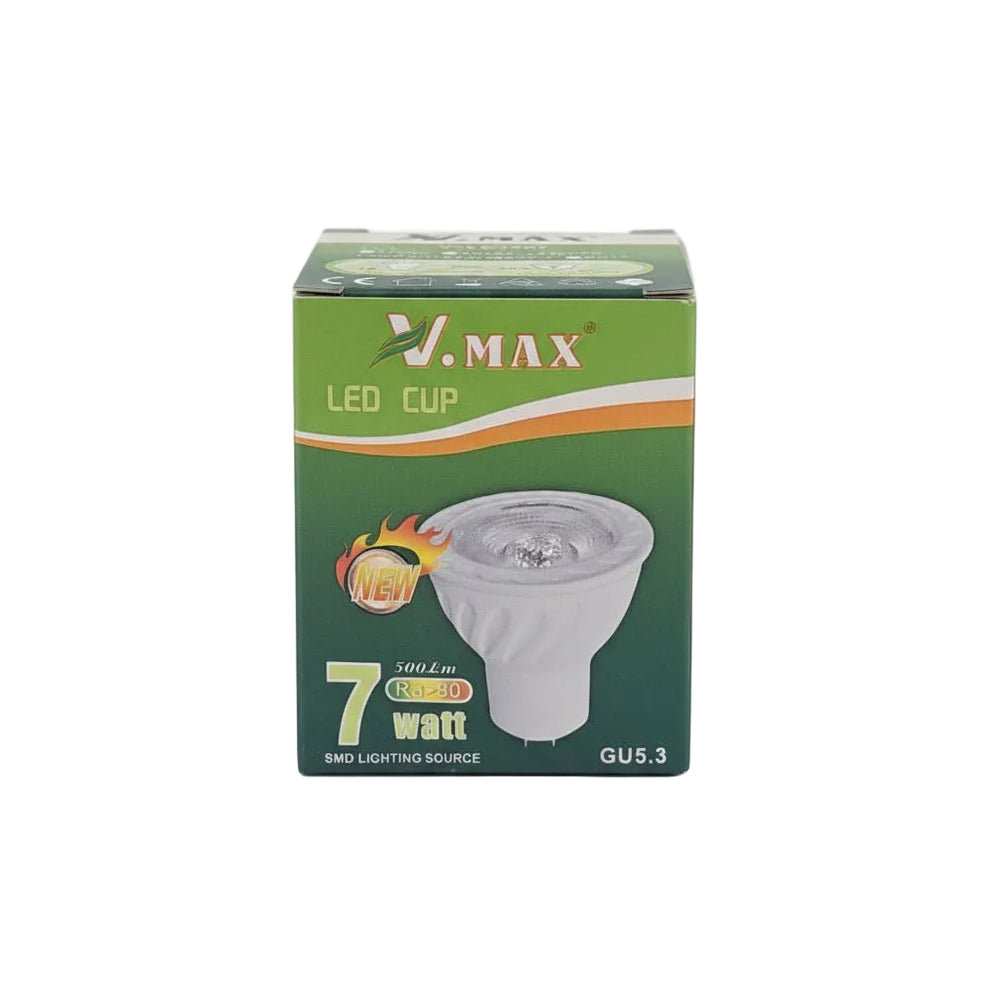 مصباح V.MAX LED CUP بقدرة 7 واط قاعدة GU5.3 إضاءة 500 لومن