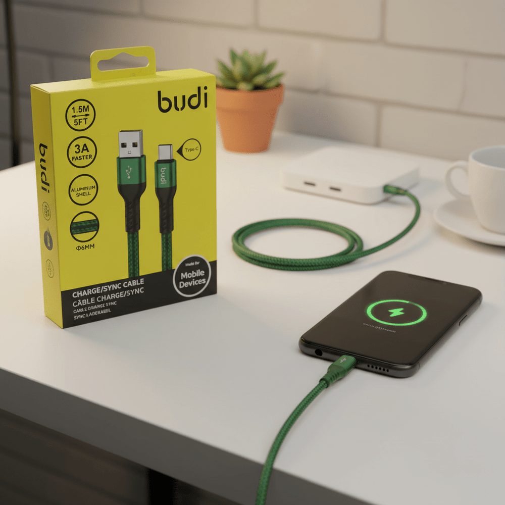 كابل شحن ومزامنة Budi USB إلى Type-C شحن أسرع وتصميم متين