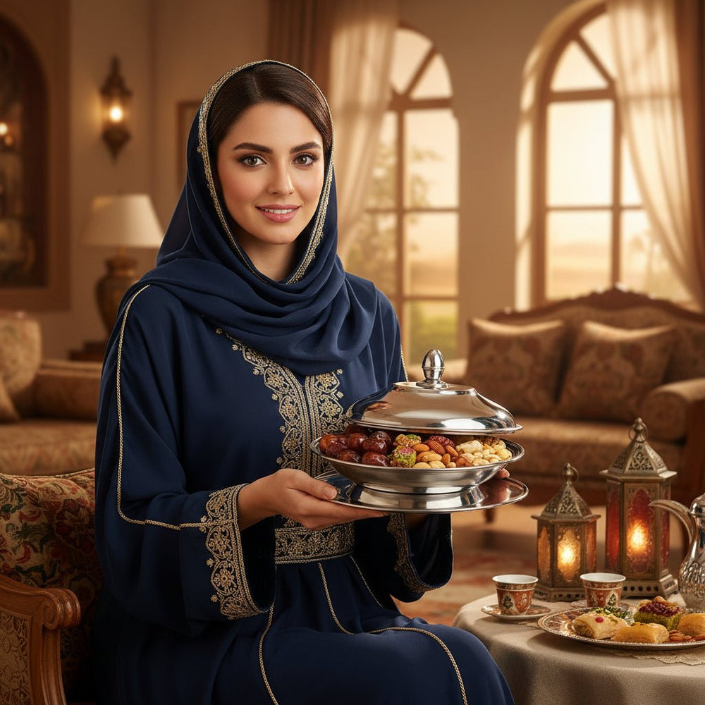 طبق تمر كبير ستانلس ستيل فاخر بقطر 22 سم من POOJA