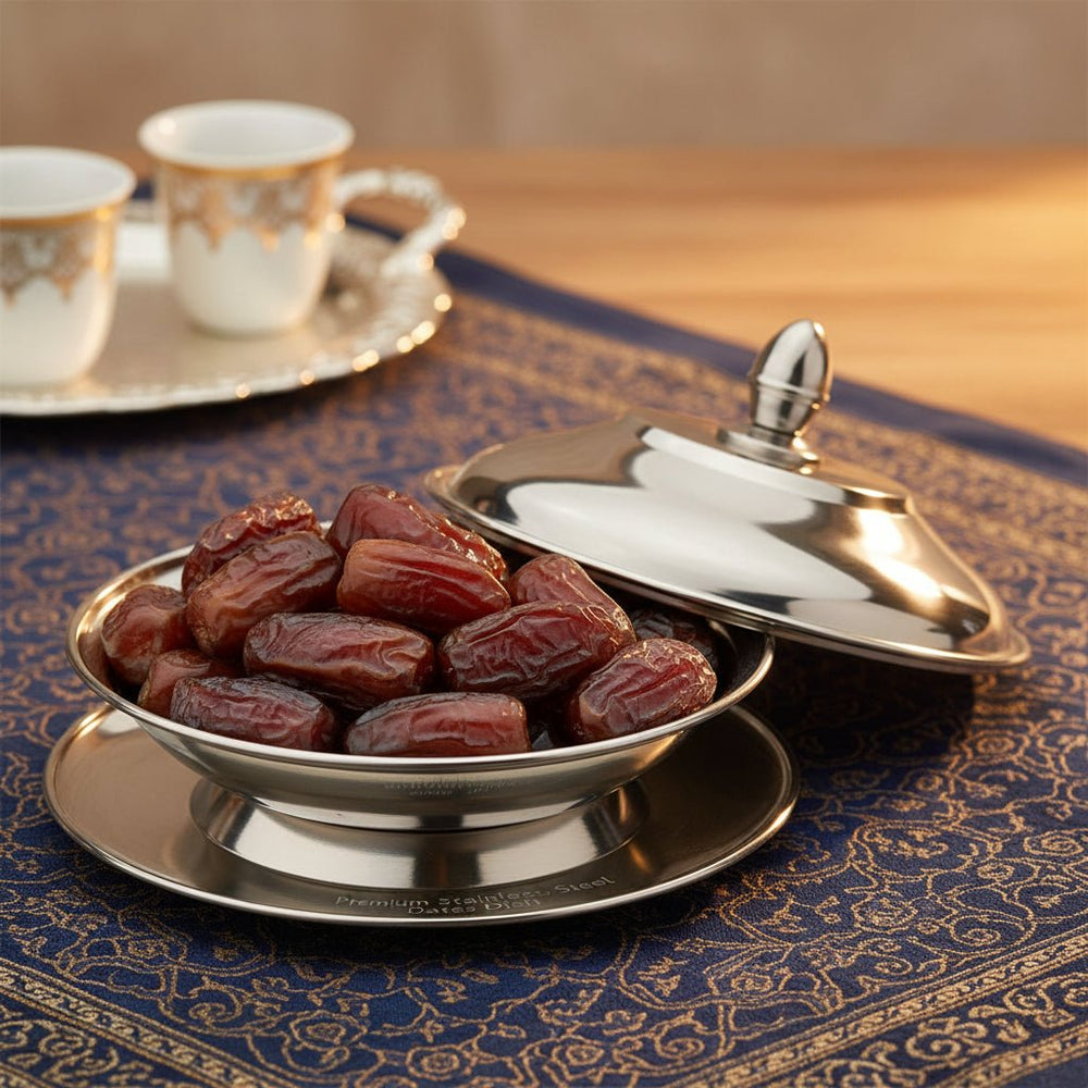 طبق تمر 16 سم ستانلس ستيل مثالي لتقديم التمر والحلويات