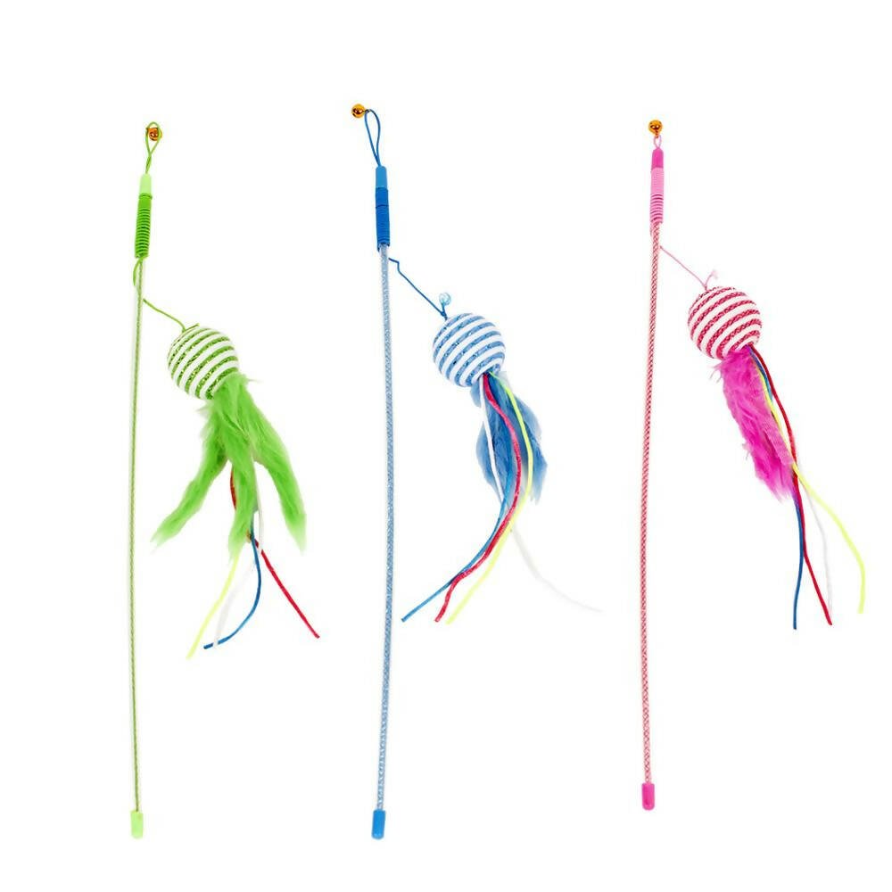 Dovo Plus Knitted Feather Ball Wand Toy for Cats in Multicolor