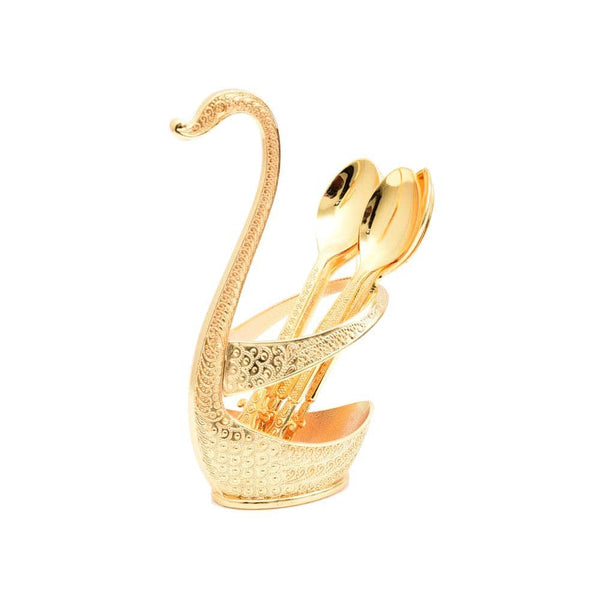 حامل ملاعق  البجعة من لستانلس ستيل مع 6  قطع ملاعق شاي 12سم - أنية المنزل