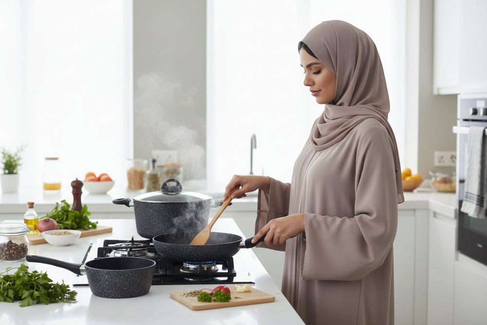 طقم أواني طهي هوم واي المطلي بطبقة رخامية غير لاصقة 7 قطع HW3622