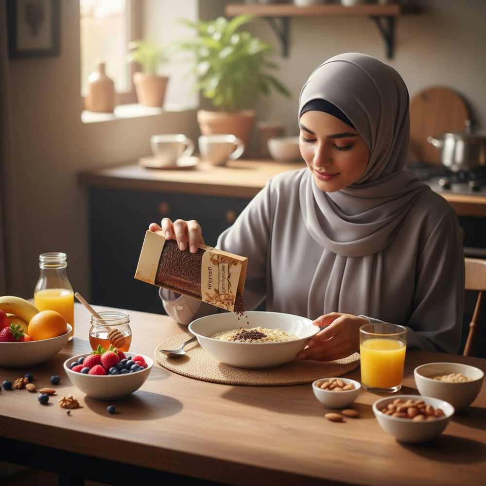 بذور الكتان العضوي من مزرعة الياسمين 130 جرام - آنية المنزل الراقي