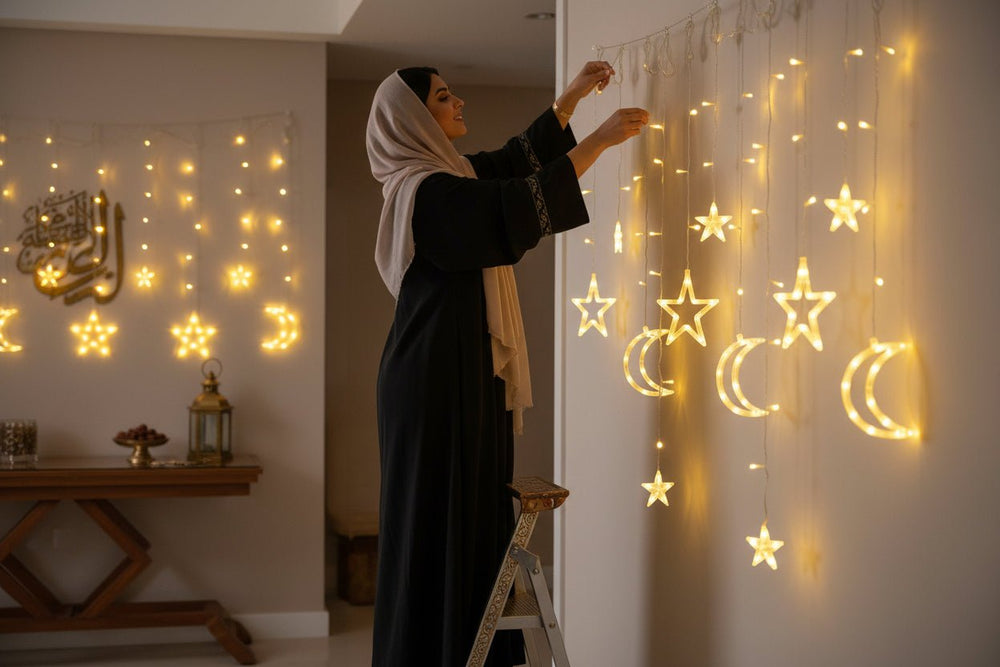 ستارة أضواء الأهلة والنجوم بأحجام مختلفة ديكور رمضاني 3 متر