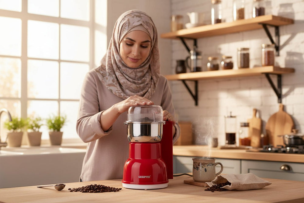 مطحنة قهوة وتوابل كهربائية جيباس GCG_5440 بقوة 180 واط وسعة 300 مل – لون أحمر