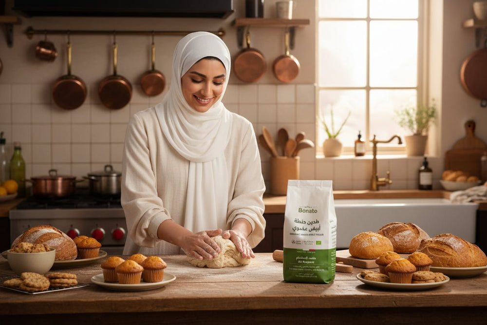دقيق عضوي أبيض لجميع الأغراض من بوناتو 1 كجم - آنية المنزل الراقي