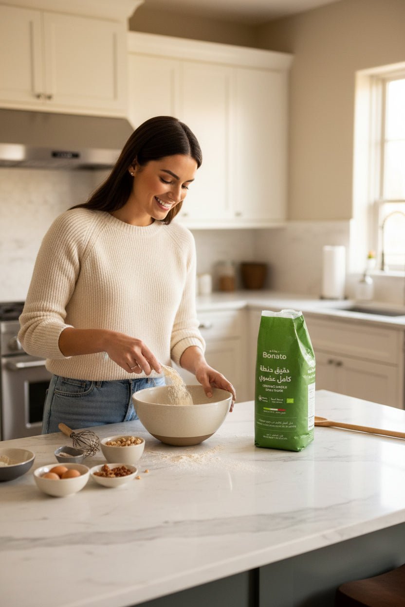 دقيق حنطة كامل عضوي 1 كجم بوناتو Bonato Organic Whole Spelt Flour - آنية المنزل الراقي