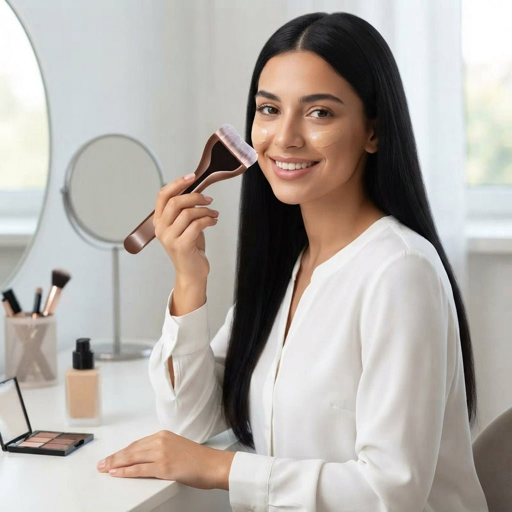 فرشاة كريم أساس احترافية بشعيرات نايلون ومقبض برونزي - آنية المنزل الراقي
