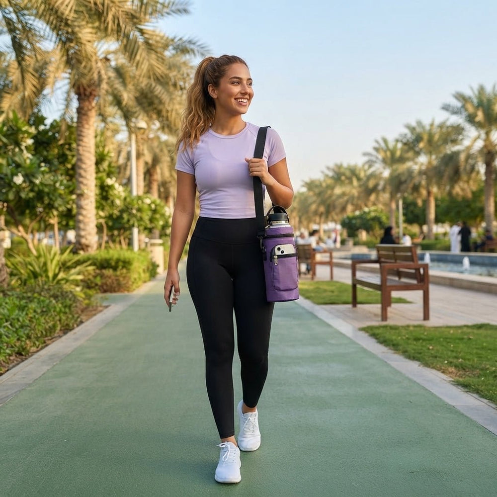 حقيبة عازلة لحفظ زجاجة المياه مع حزام قابل للتعديل وجيب للهاتف - آنية المنزل الراقي