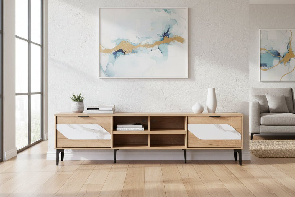 طاولة تلفزيون عصرية ماليزية درجين من الخشب المضغوط 180×40×45سم خشبي