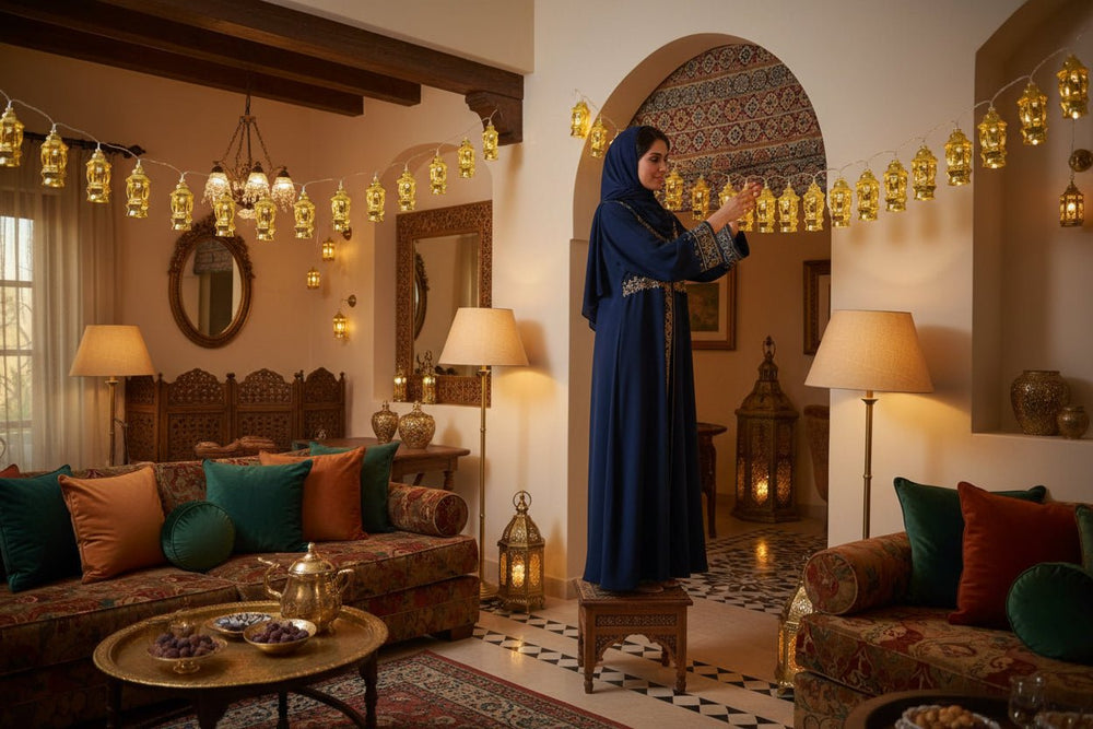فرع إضاءة ديكوري لشهر رمضان والعيد تصميم فوانيس معدنية صغيرة باللون الذهبي 3 م