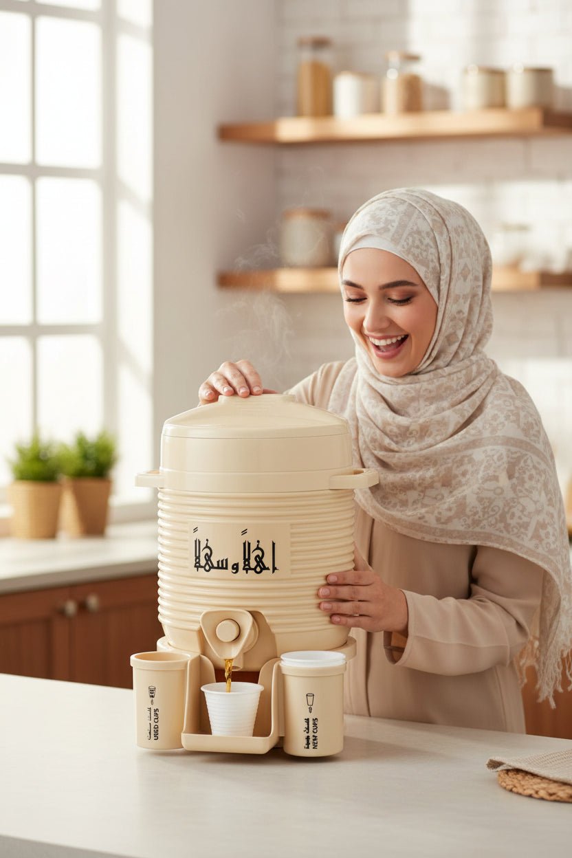 ترمس الحرم بسعة 5 لتر مع 6 أكواب – بيج