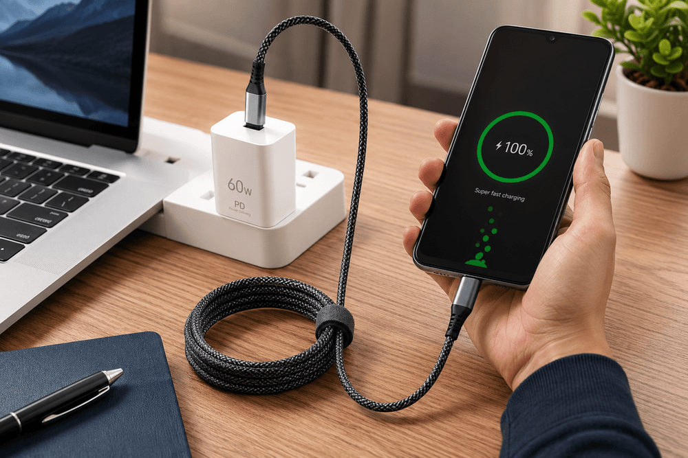 كابل شحن سريع قماش USB Type-C بقوة 60 واط - آنية المنزل الراقي