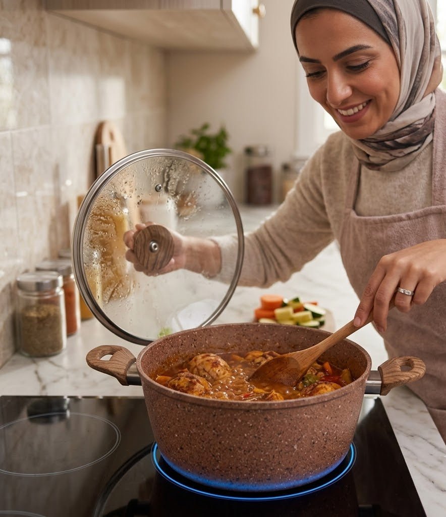 قدر جرانيت السيف مع غطاء 30 سم بني - آنية المنزل الراقي