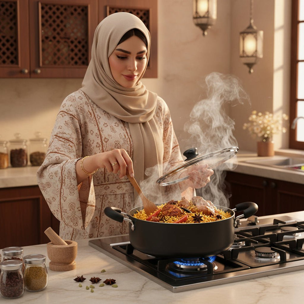 قدر طهي غير لاصقة مع غطاء هوم واي مقاس 24سمHomeway - آنية المنزل الراقي