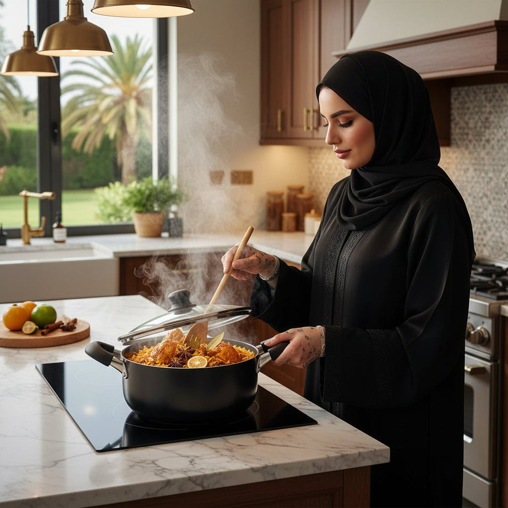 قدر طهي غير لاصقة مع غطاء هوم واي مقاس 28سمHomeway - آنية المنزل الراقي