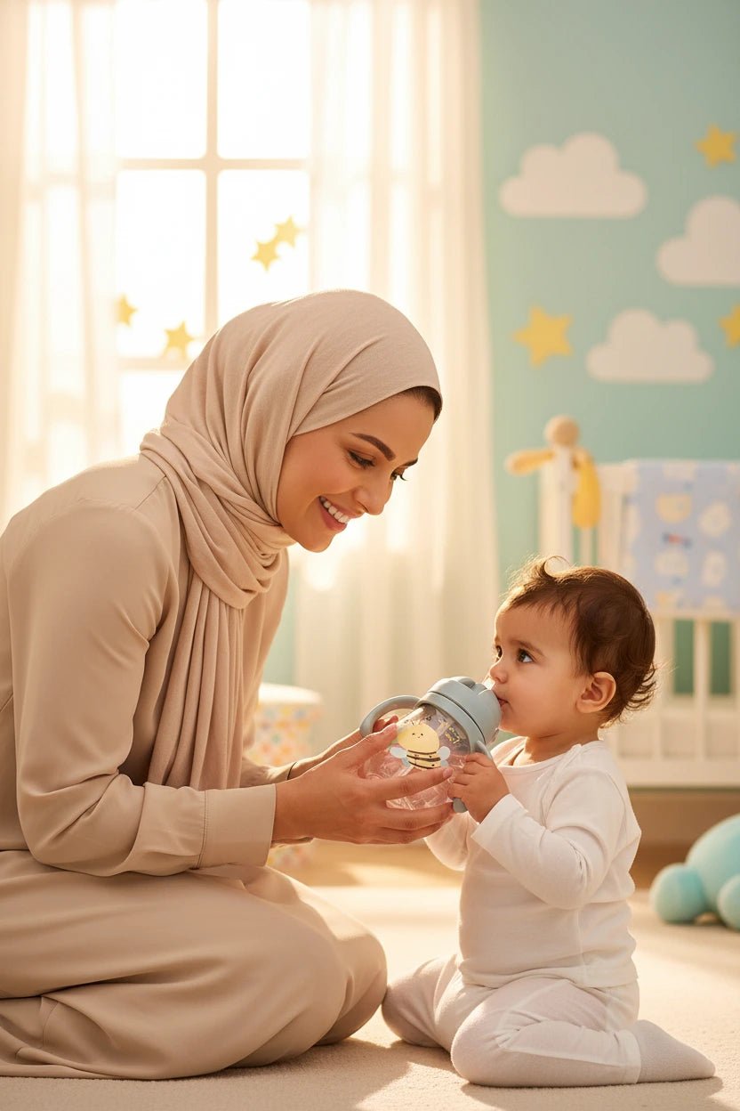 كوب شرب للأطفال بيدين وشفاطة مع كرة جاذبية مانعة للاختناق سعة 350 مل - آنية المنزل الراقي