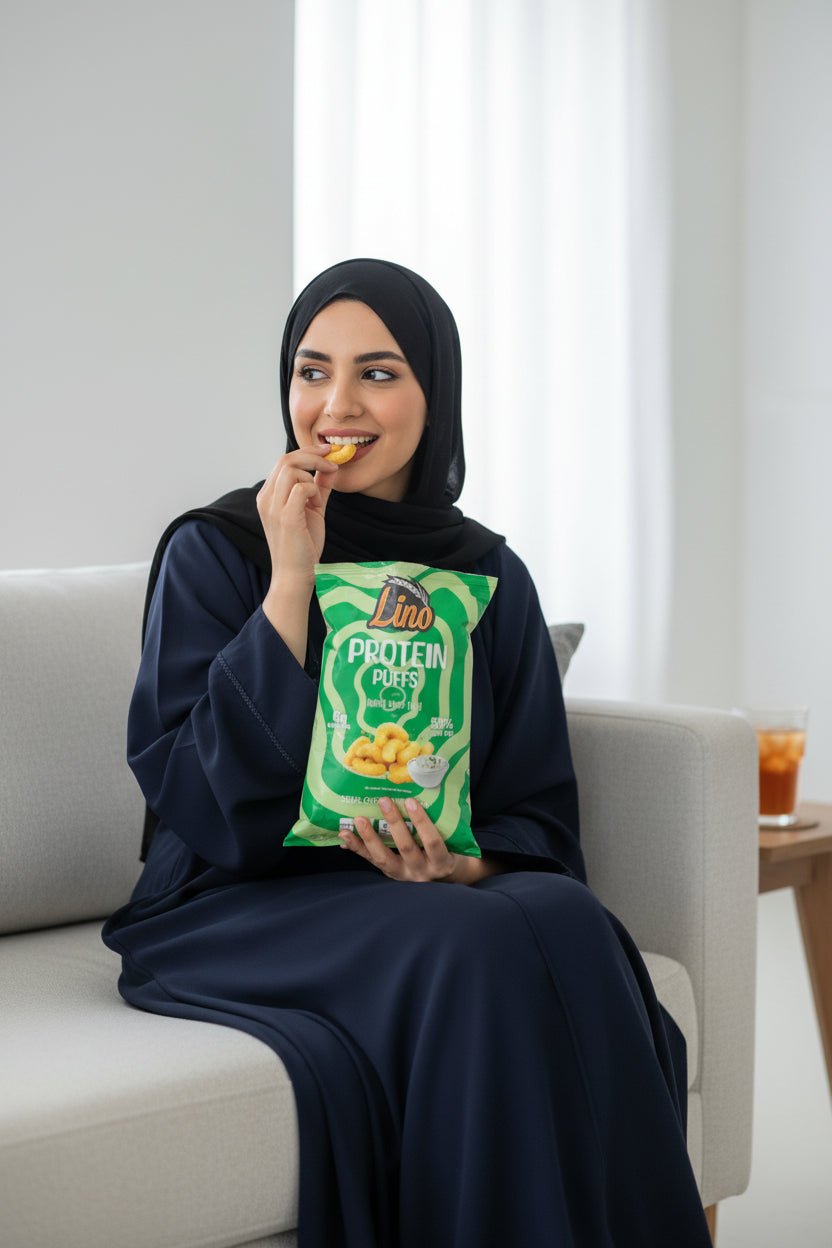 لينو بروتين بافس سناكس مخبوز غني بالبروتين بطعم كريمة البصل 30 جم - آنية المنزل الراقي