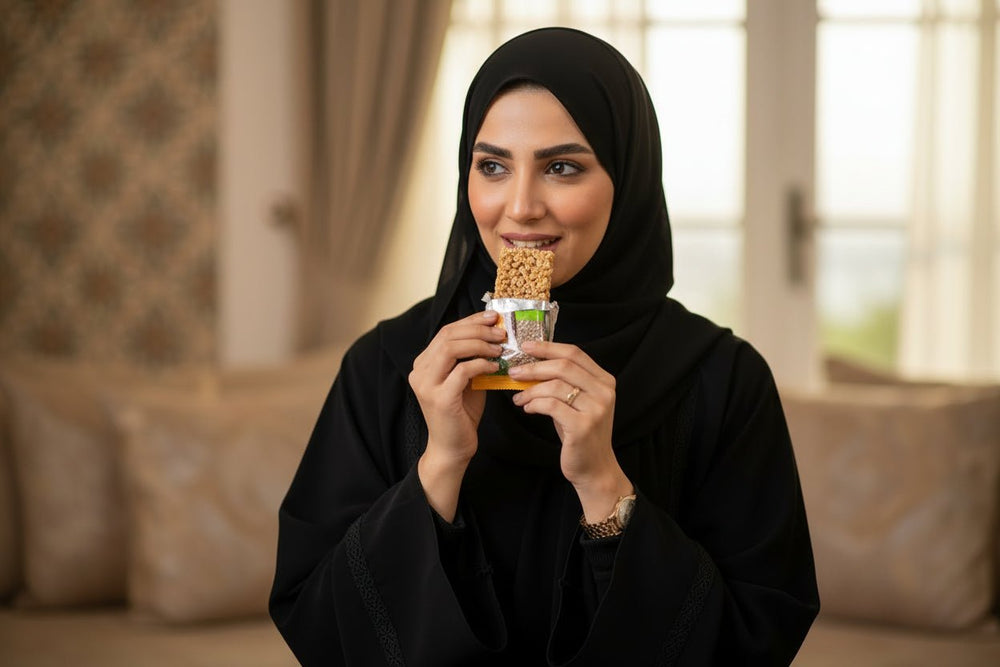 السمسمية بمعجون التمر ودبس التمر خالية من الجلوتين نباتي بدون سكر مضاف من أوفلكس 30 جرام