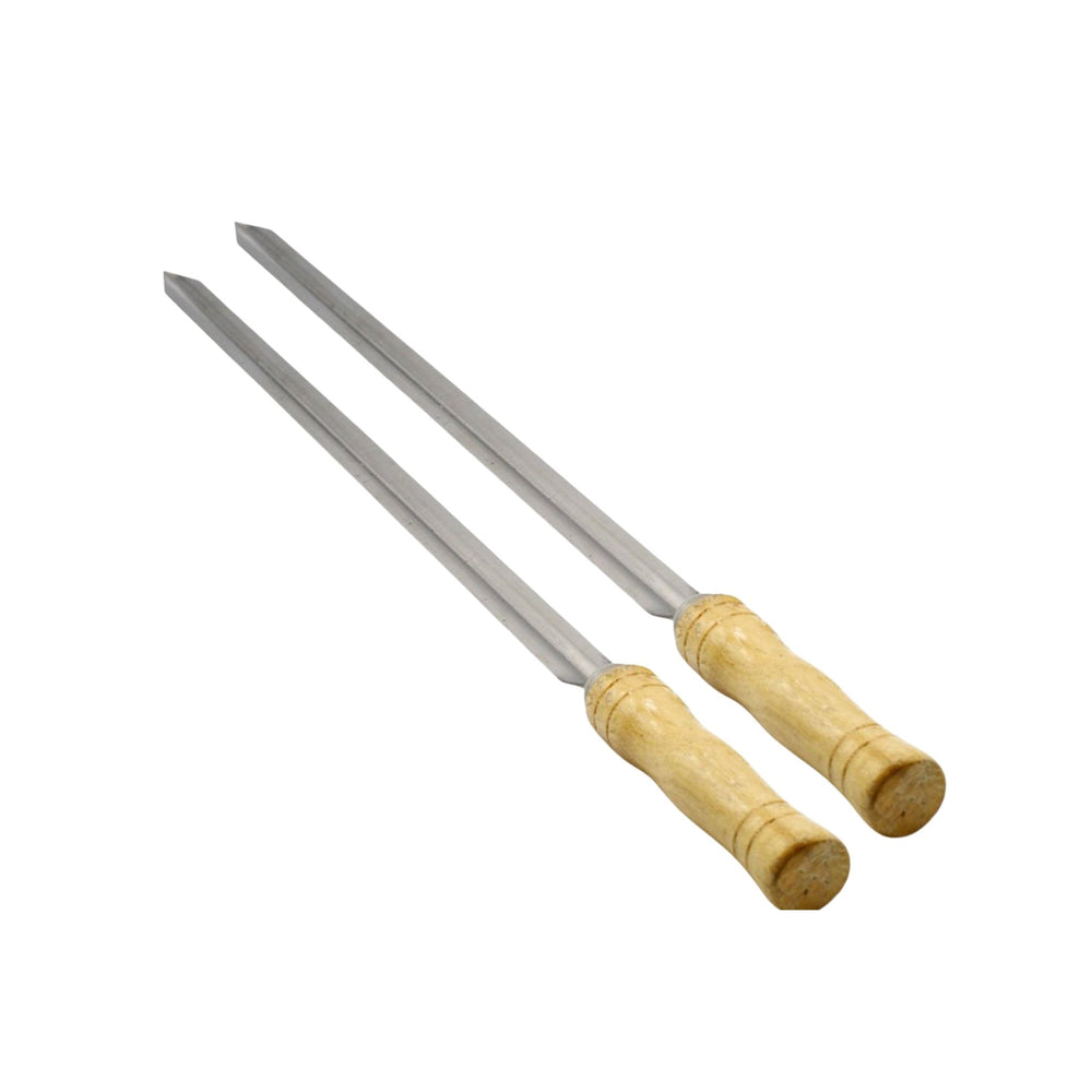 Stainless Steel BBQ Skewers with Wooden Handle - 2 Pieces