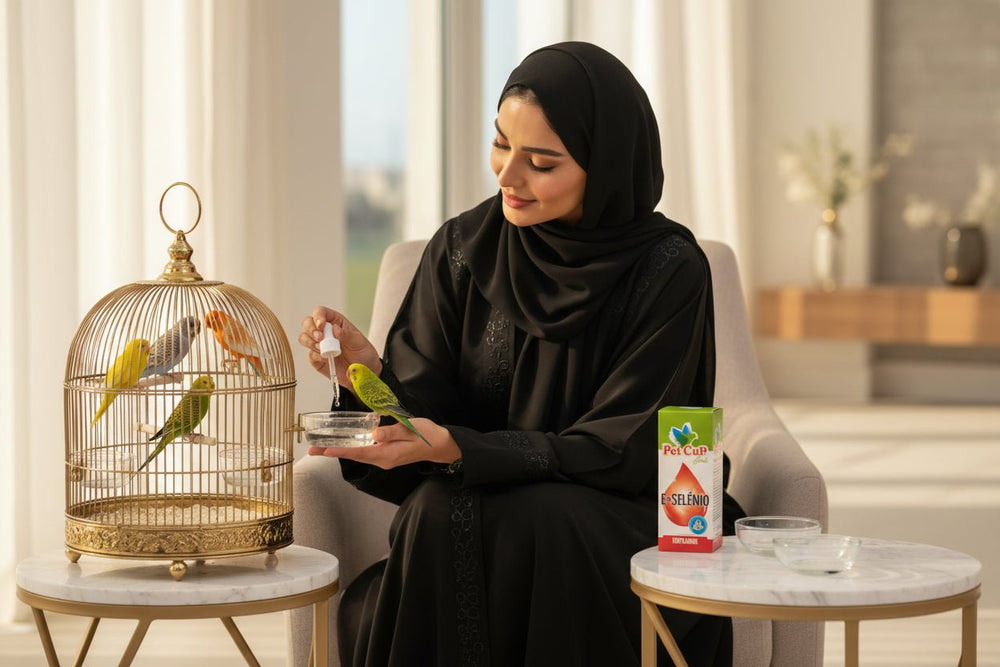 مكمل فيتامين هـ مع السيلينيوم لتعزيز الخصوبة للطيور 100 مل Pet Cup Birds E+Selénio