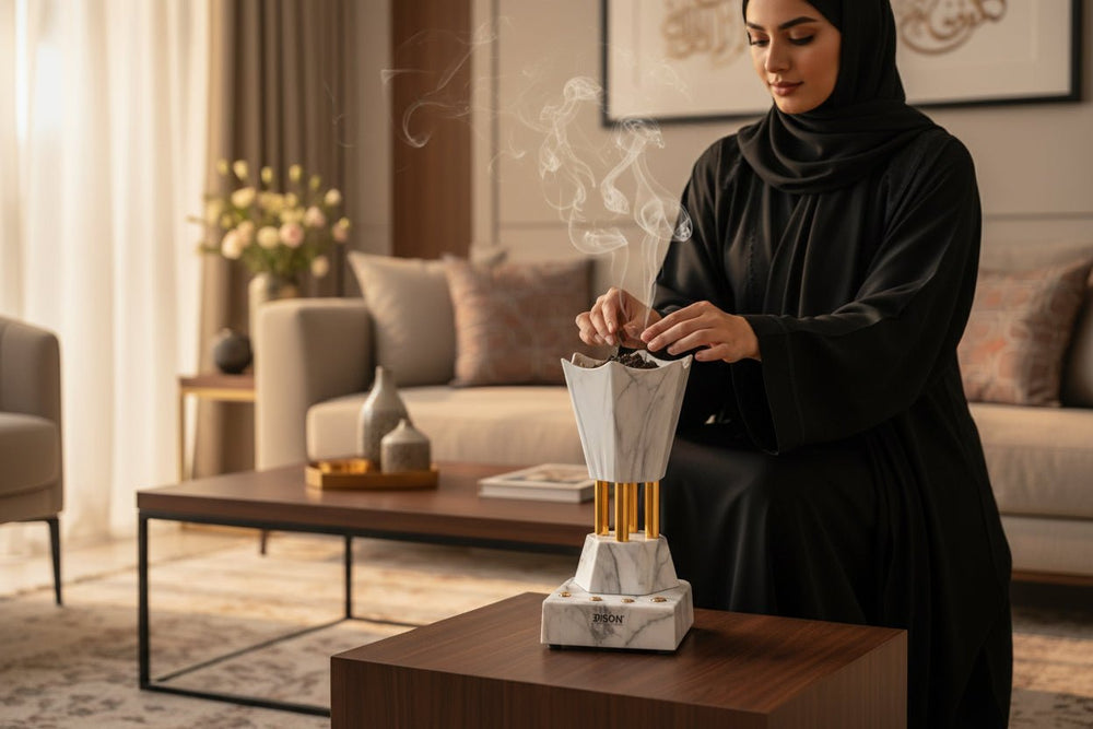 مبخرة أوركيد الكهربائية من إديسون 360 واط باللون الأبيض الرخامي