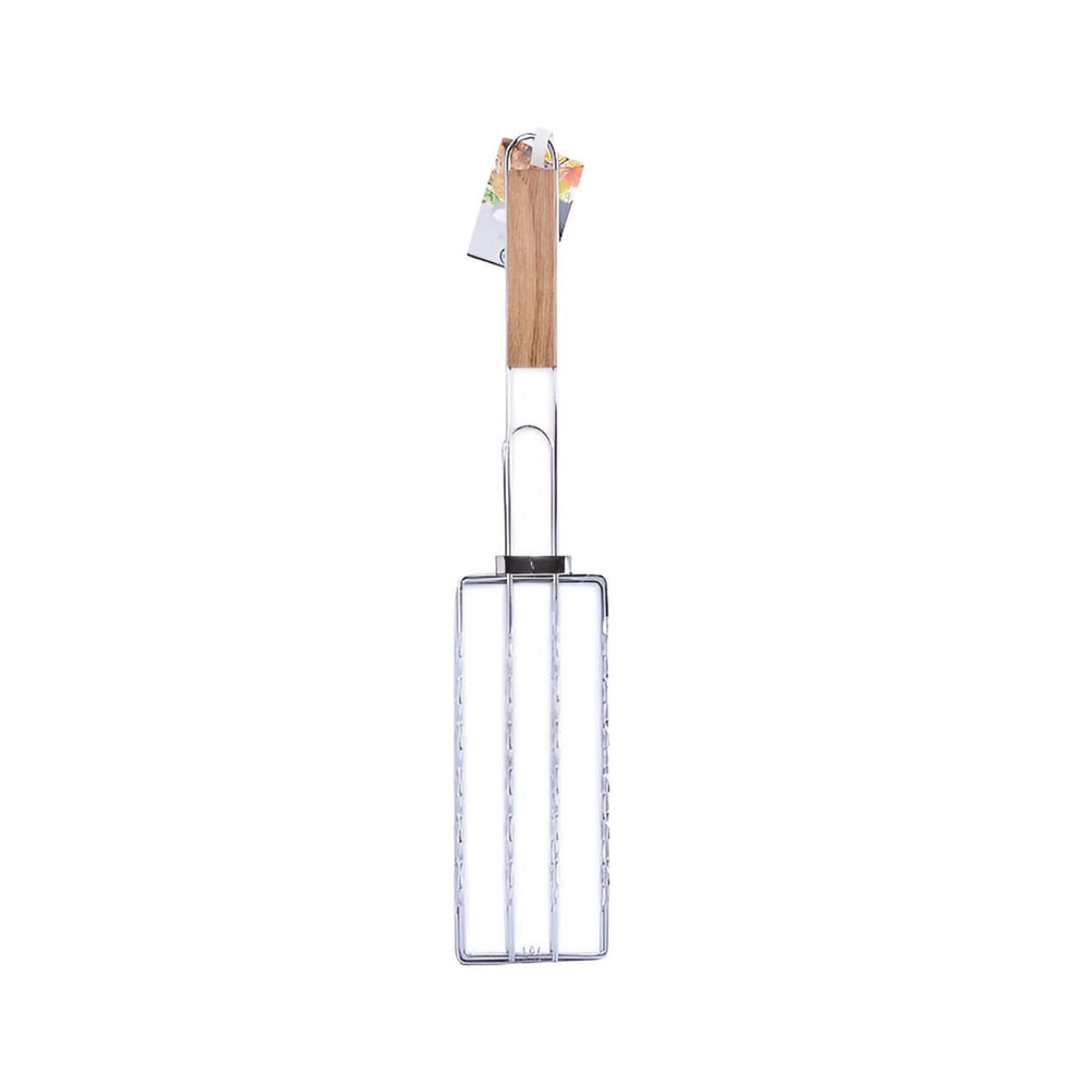 Stainless steel barbecue grill with wooden handle