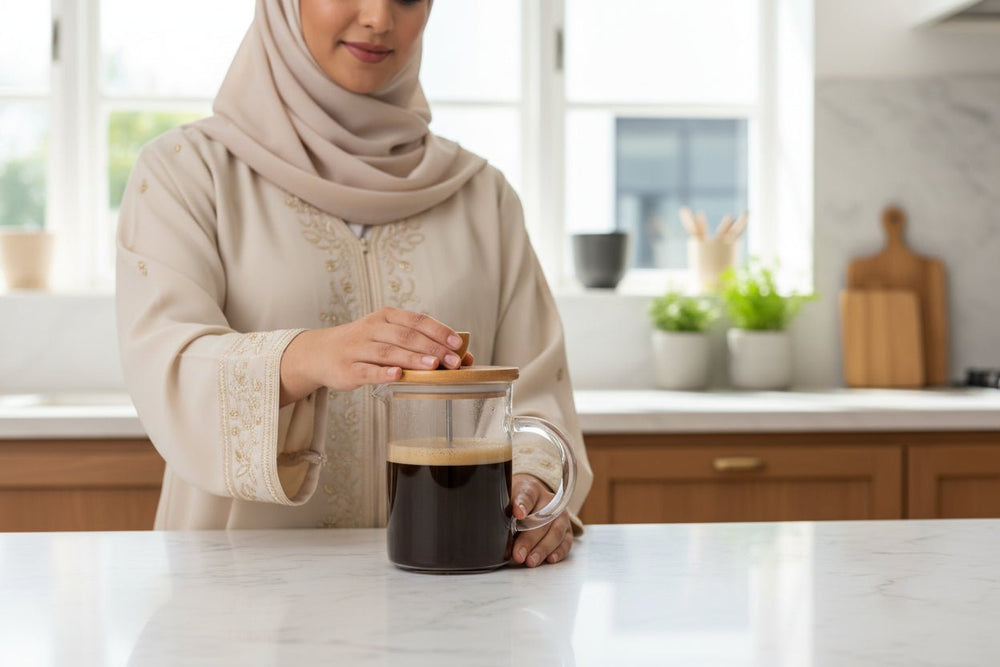 مكبس قهوة فرنسي زجاجي بغطاء خيزران سعة 350 مل