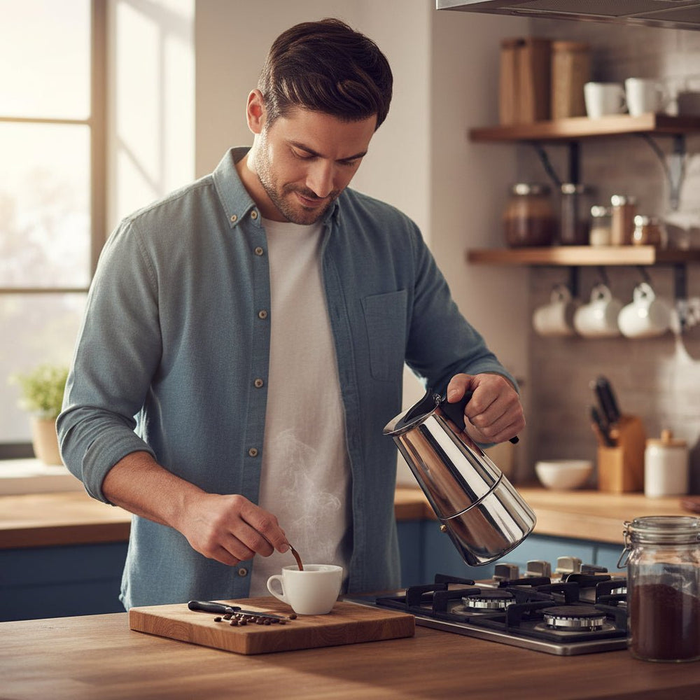 Stainless steel espresso coffee maker with coffee filter design