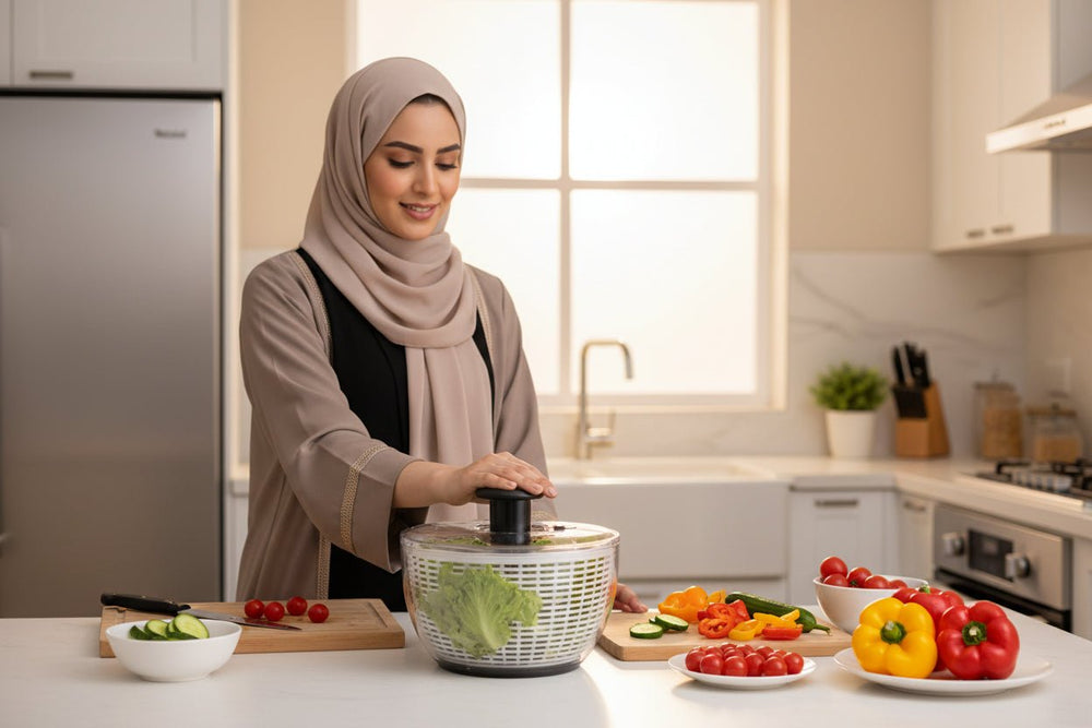 عصارة سلطة يدوية Smile Mom Salad Spinner بسعة 6 لتر