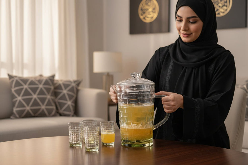 طقم تقديم مياه وعصائر 7 قطع الإبريق 1.6 لتر مع 6 أكواب