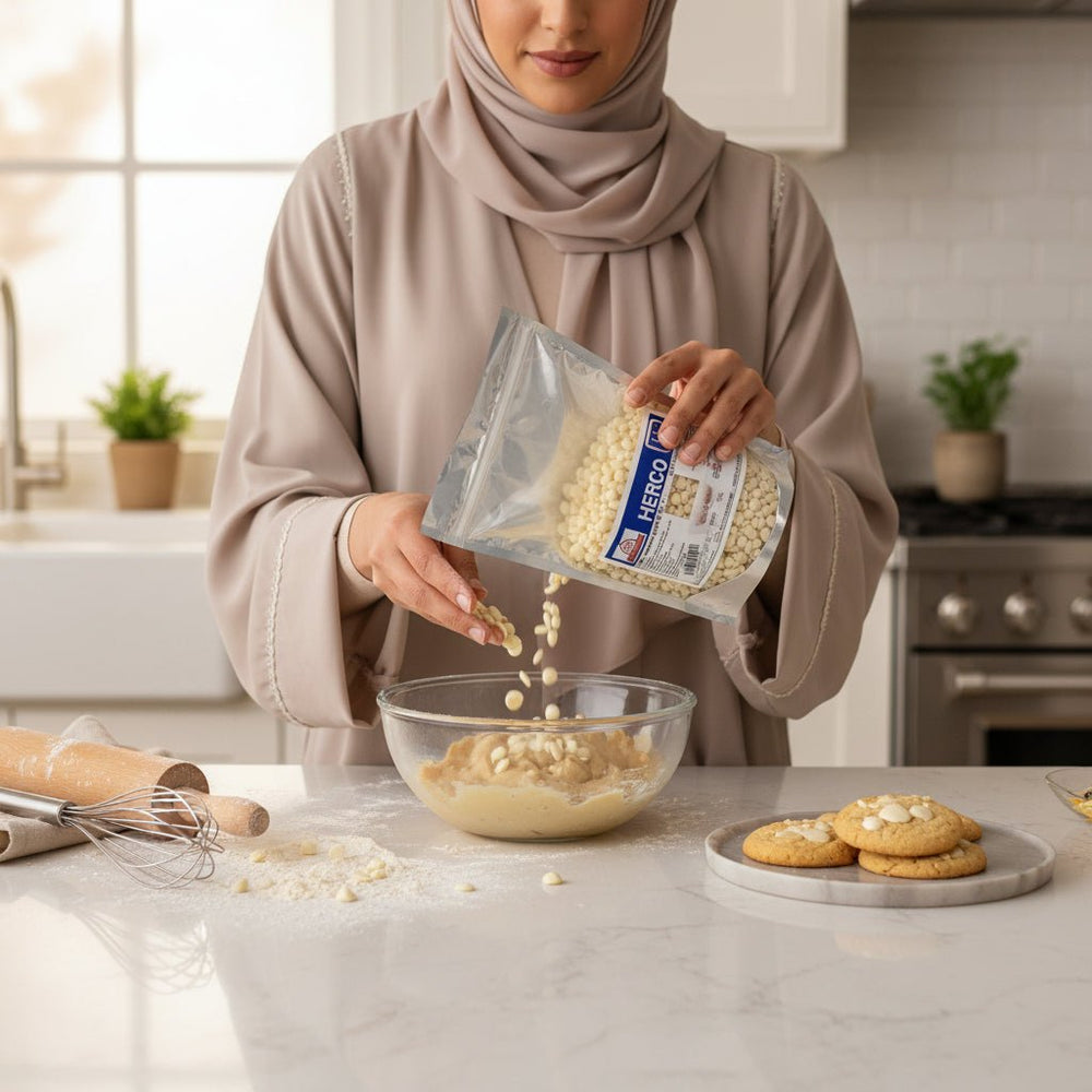 حبيبات شوكولاتة بيضاء بلجيكية هيركو 1 كجم