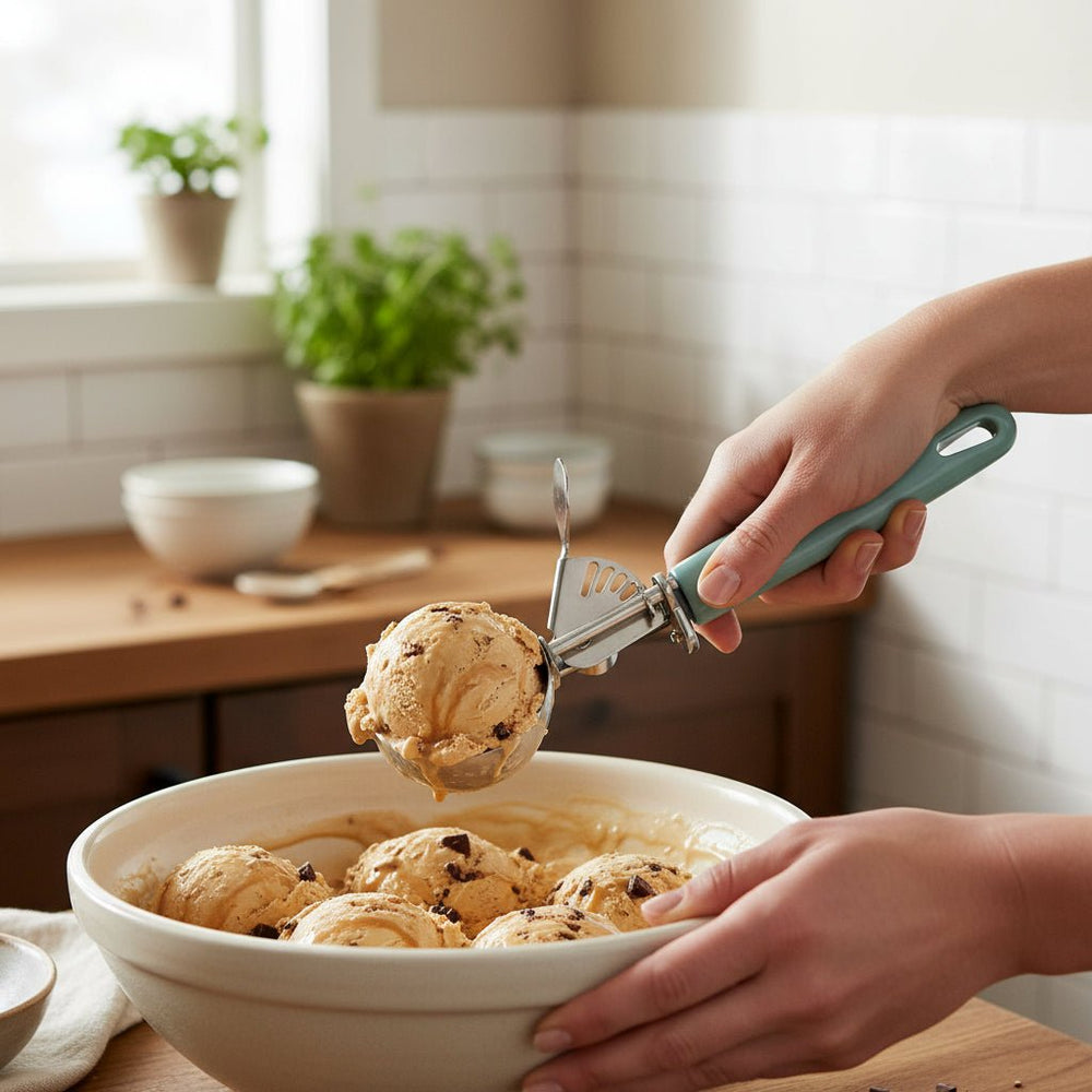 Stainless steel ice cream scoop with plastic handle 