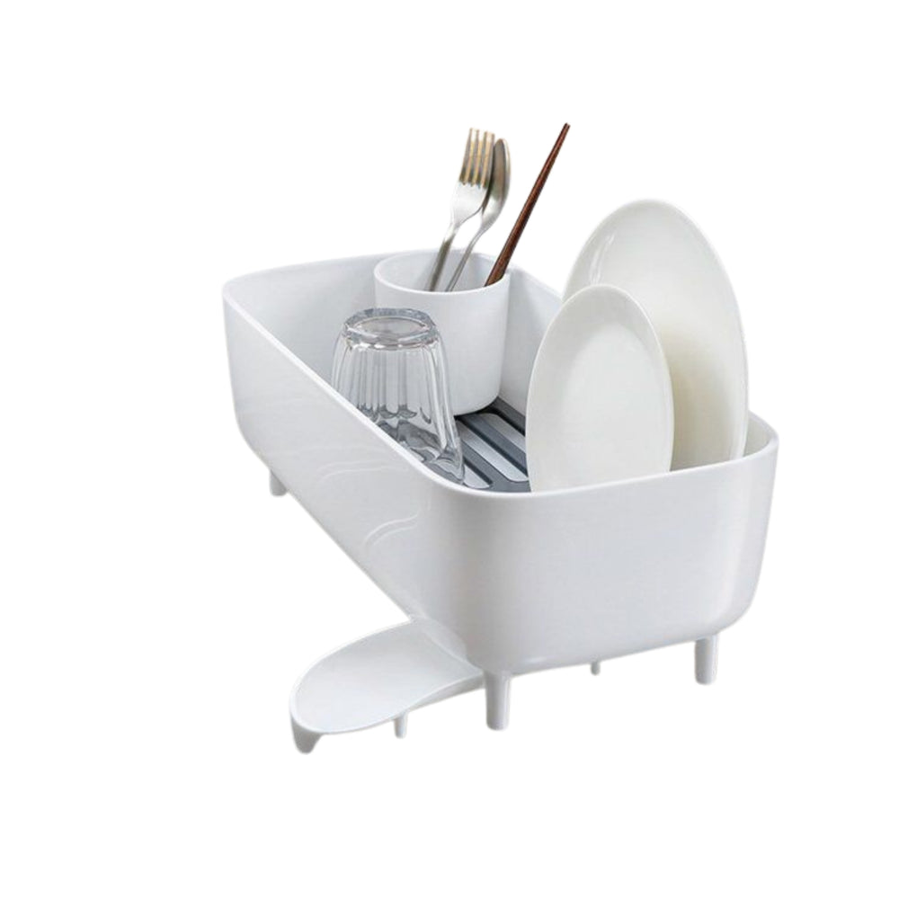 Plastic dish rack with spoon holder and sponge 