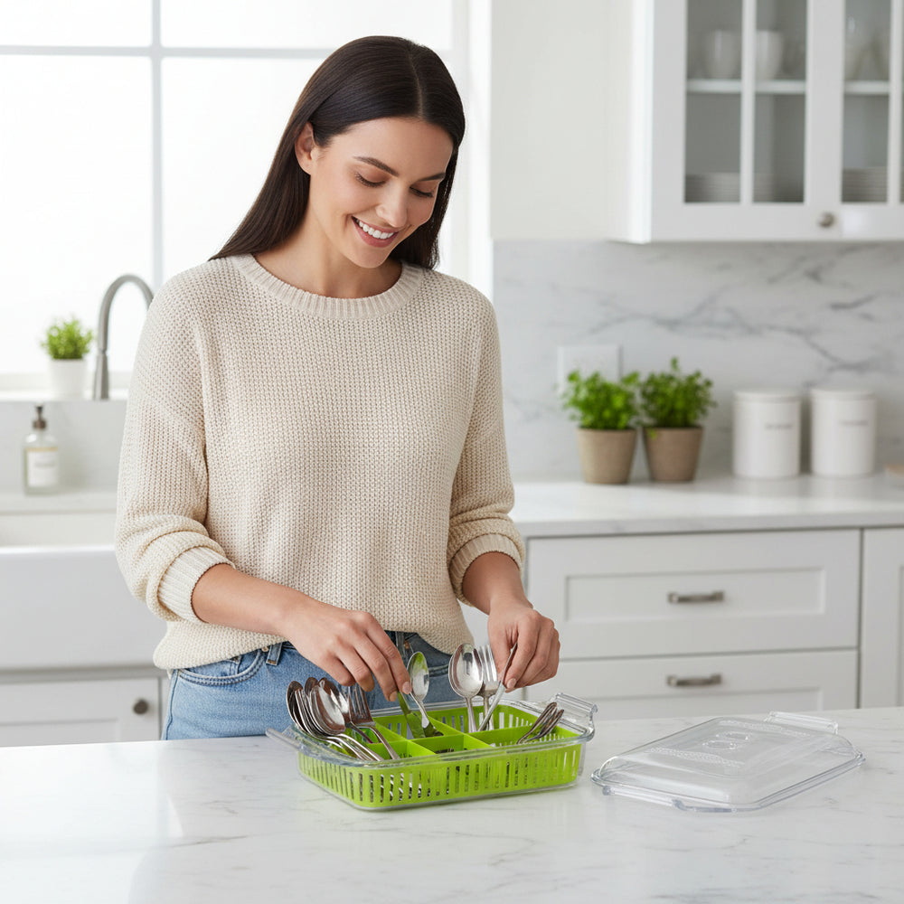 Plastic cutlery organizer with cover 