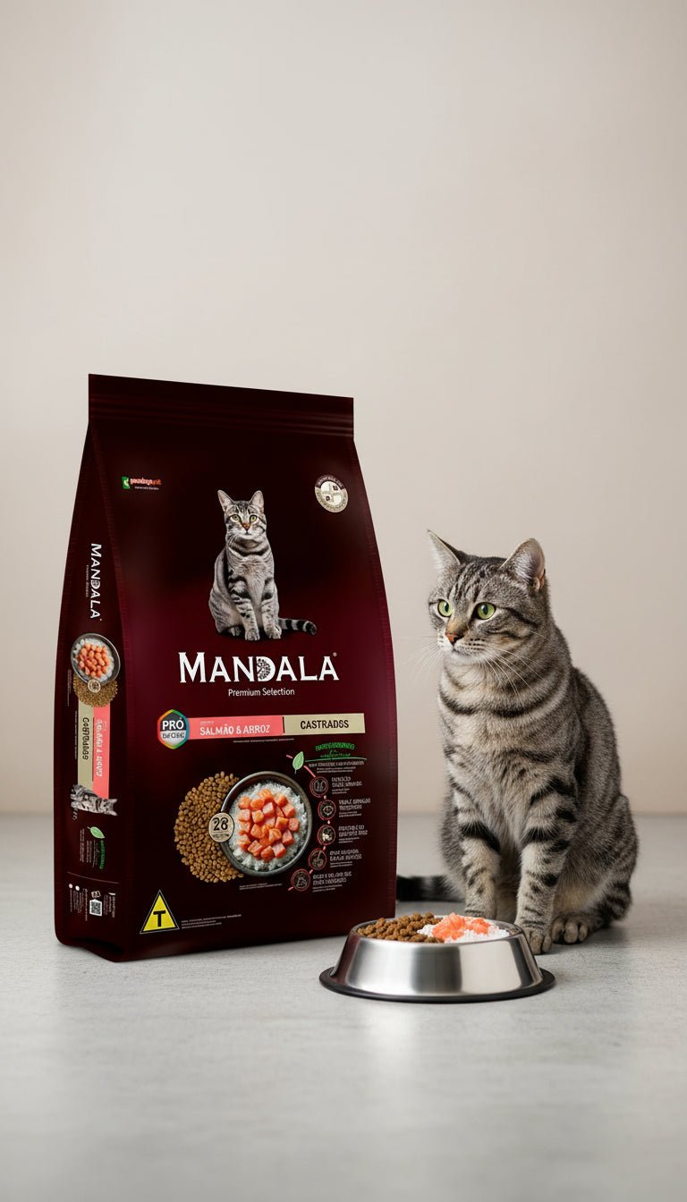 طعام قطط معقمة بنكهة السلمون والأرز لصحة متكاملة  من MANDALA