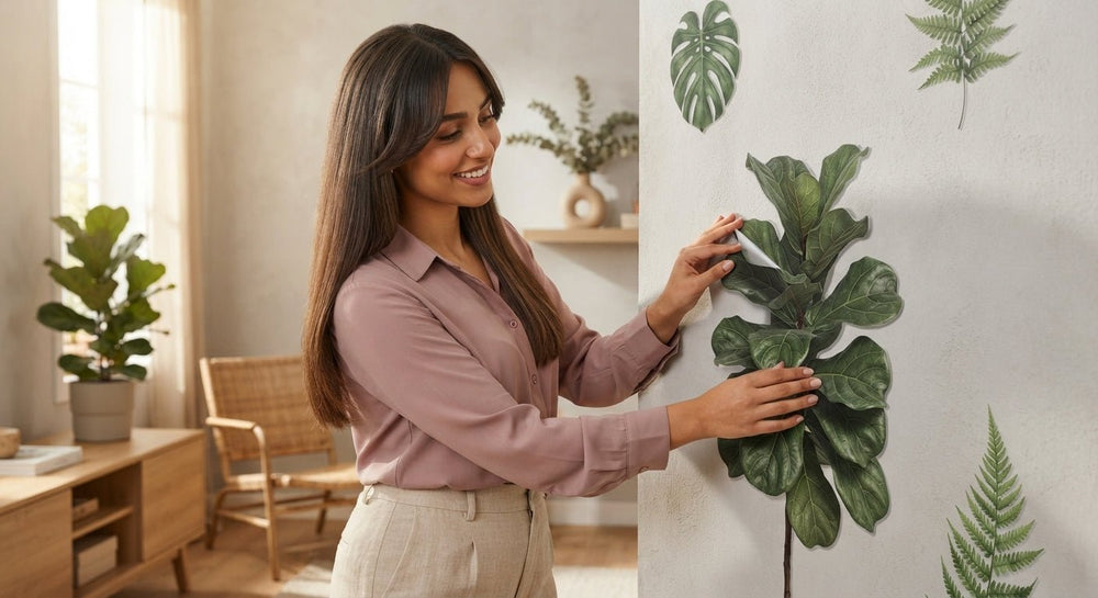 ملصقات جدارية ثلاثية الأبعاد بتصميم نباتات وأصص للديكور - آنية المنزل الراقي