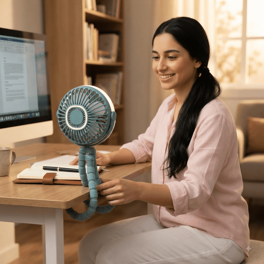 مروحة محمولة بتصميم الأخطبوط وأرجل مرنة مع إضاءة ليلية وبطارية قابلة للشحن - آنية المنزل الراقي